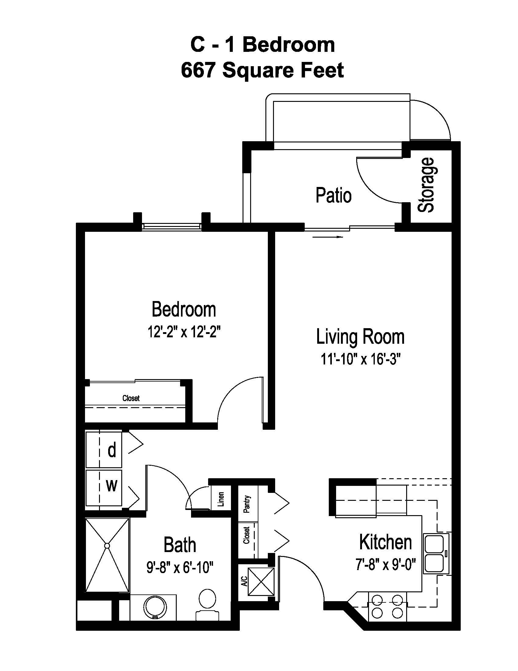 C - 1 Bed, 1 Bath