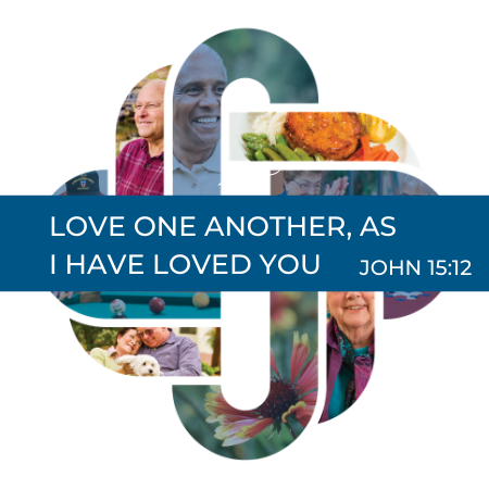 Living logo with Scripture, Love one another as I have loved you. John 15:12