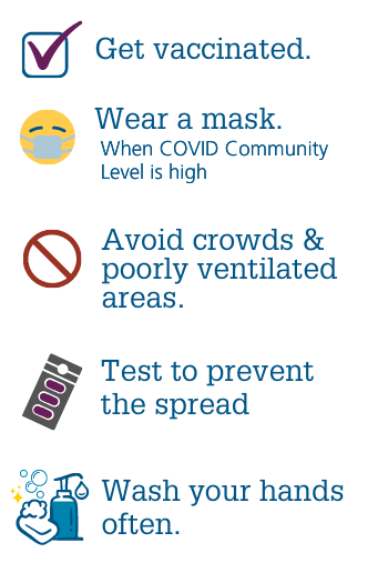 Infographic, how to protect yourself & others. Click to visit CDC's website for tips