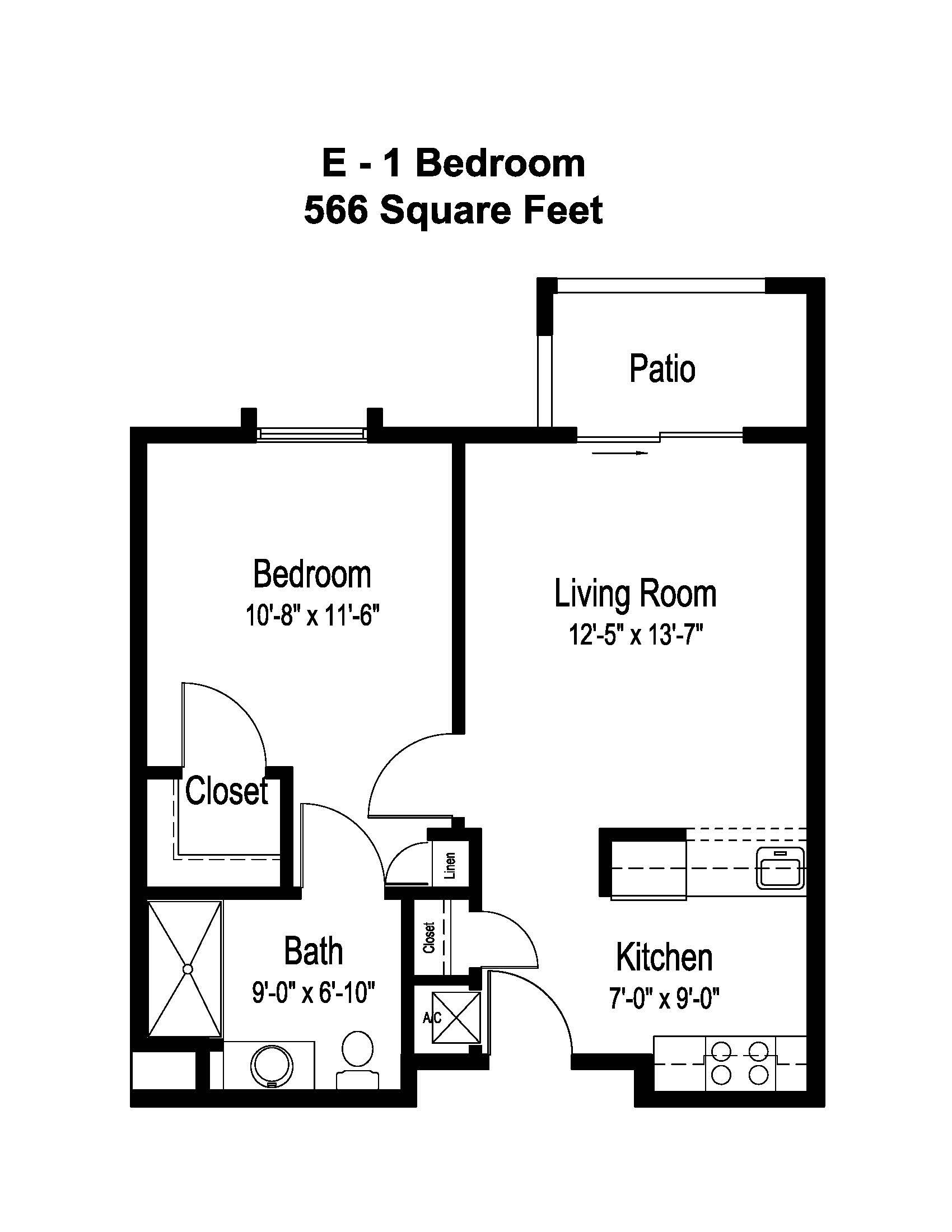 E - 1 Bed, 1 Bath