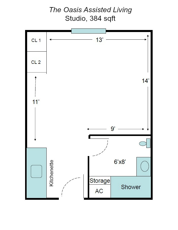 floor plan of Assisted Living Studio at the Oasis in Phoenix
