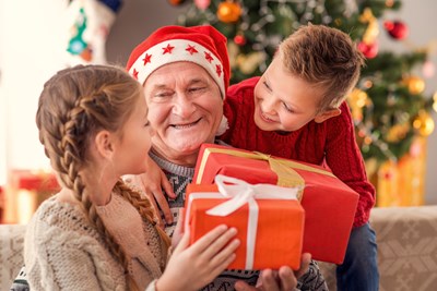 Children and grandpa on Christmas