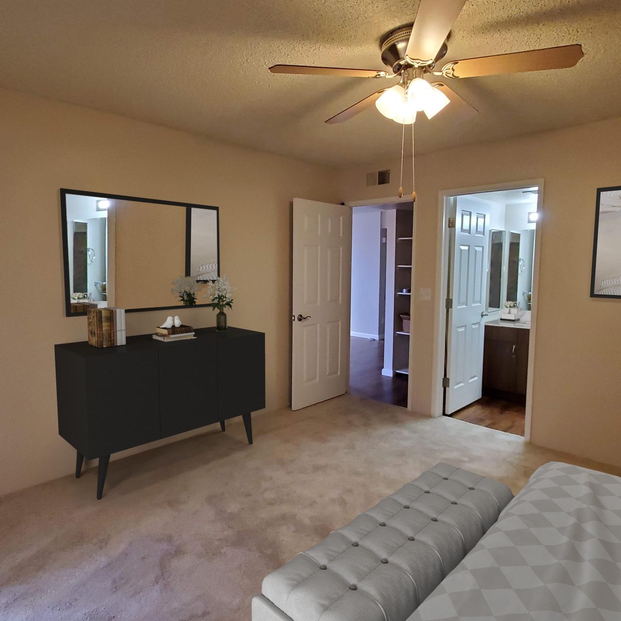 Photo of master bedroom in garden home in senior living