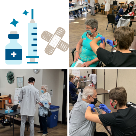 Photo collage of senior living employees getting COVID vaccine