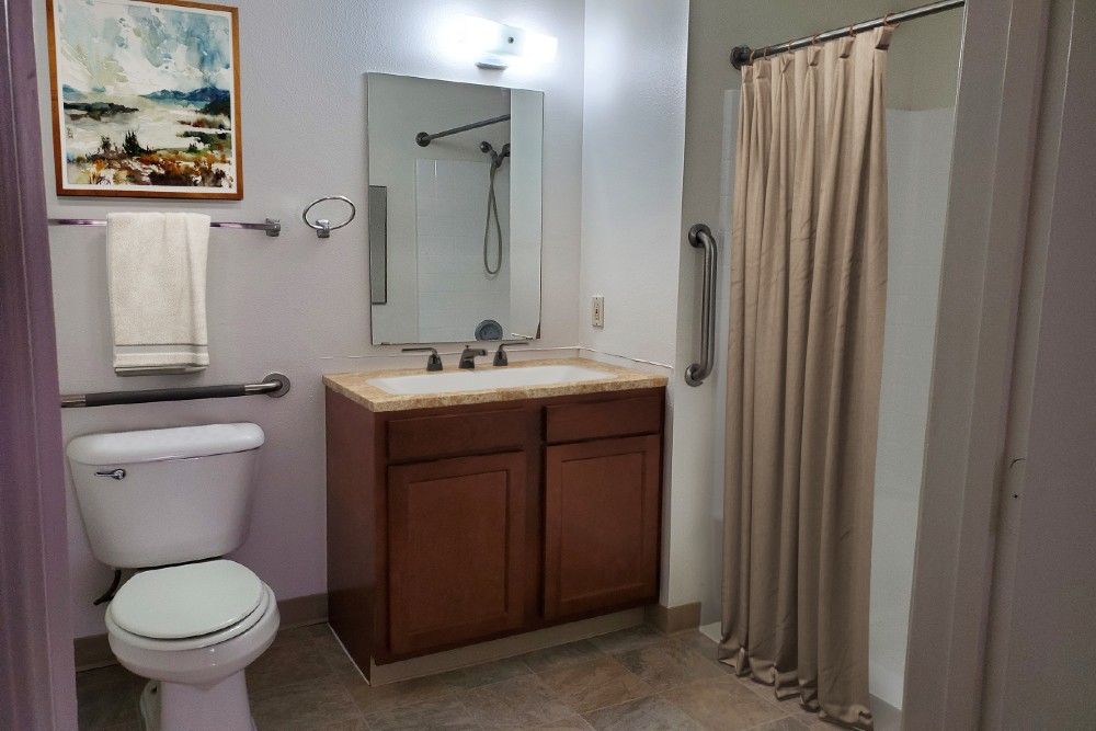 Photo of bathroom in assisted living apartment at Christian Care Cottonwood