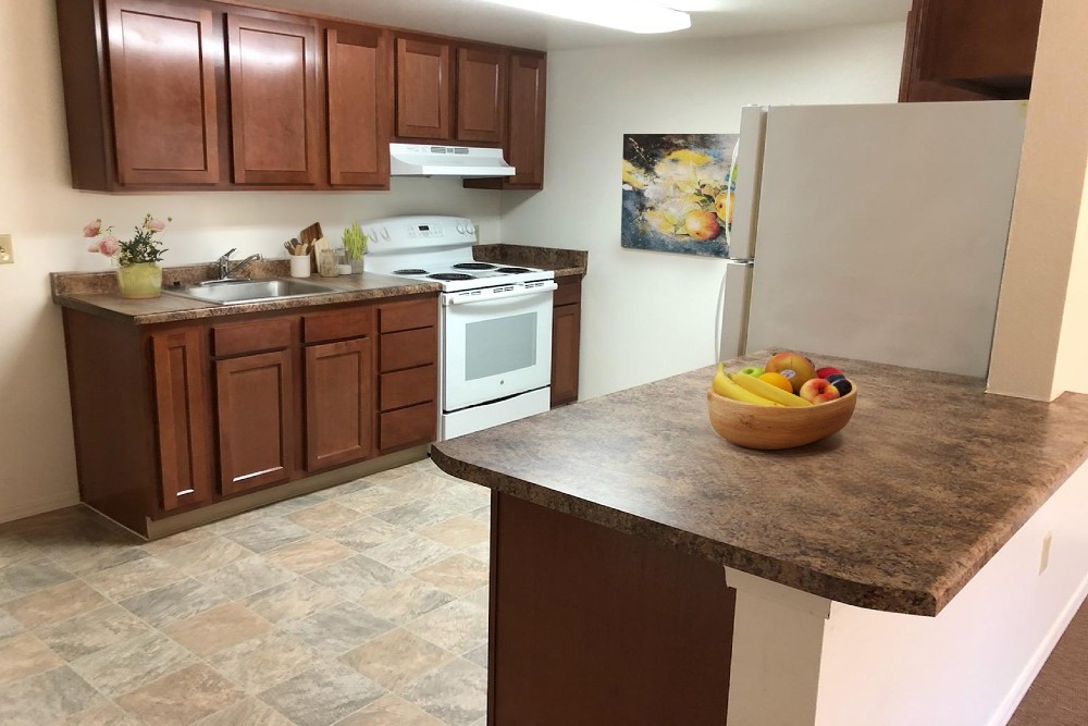 Photo of kitchen in one bedroom apartment at Christian Care Senior Living in Cottonwood