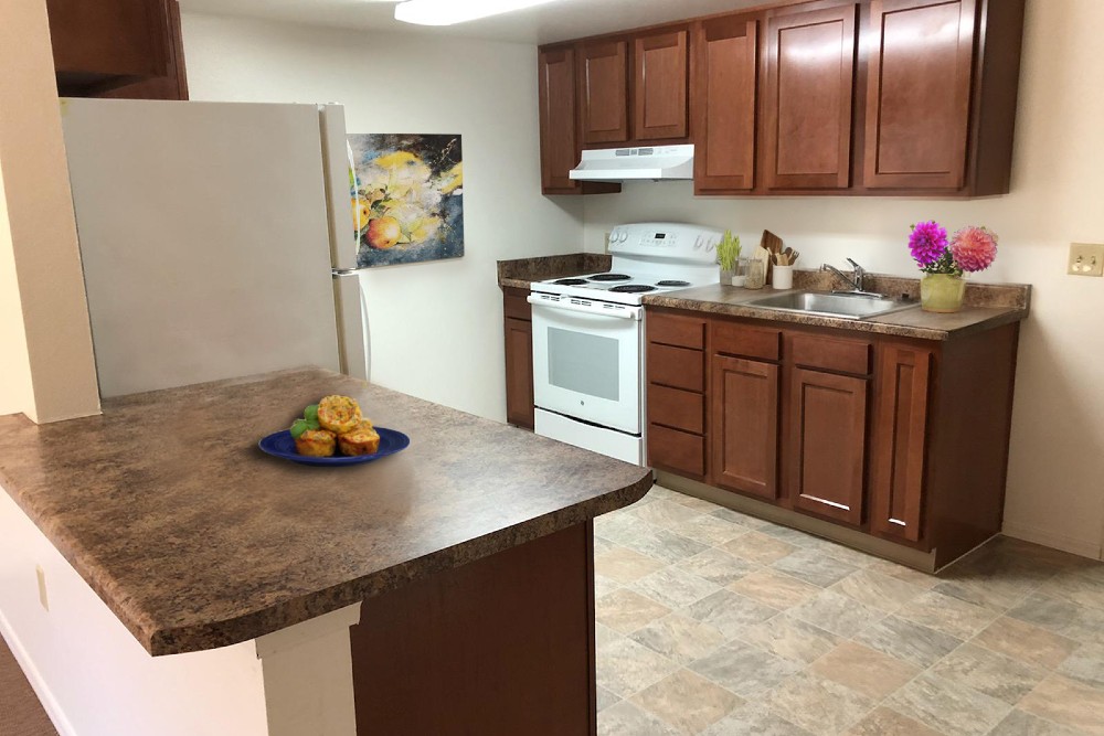 Photo of kitchen in one bedroom apartment at Christian Care Assisted Living in Cottonwood
