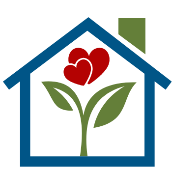 Decorative icon of a house with heart and plant inside