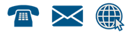 icons of phone, email and click to website. Clickable links below