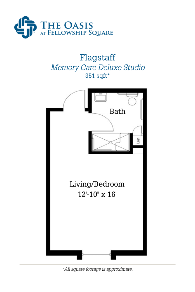 Floor plan of deluxe studio the Oasis Memory Care in Surprise, AZ