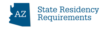 Decorative icon of State of Arizona, reads "State Residency Requirements"