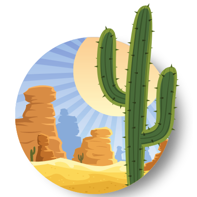 graphic design of cactus and desert scene