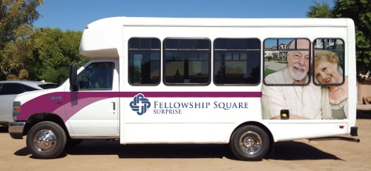 Photo of the transportation bus for seniors at Fellowship Square Surprise