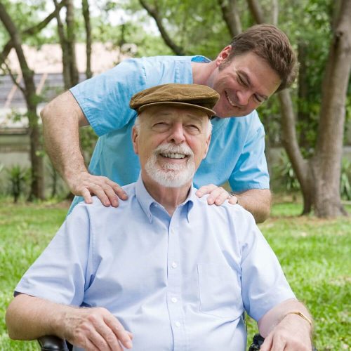 Photo of senior with home health caregiver at Fellowship Square Senior living