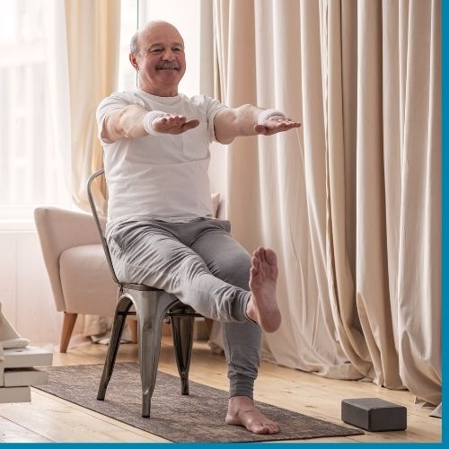 Senior gentleman stretching at Fellowship Square Independent Living in Tucson