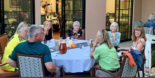 Photo of seniors at a patio party at Fellowship Square Senior Living in Surprise