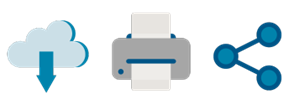 Decorative icons for download, print, share. E-brochure for Physical Therapy & Wellness for Seniors at Fellowship Square Tucson