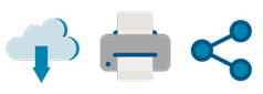Decorative icons for download, print, share. E-brochure Independent Living in Tucson at Fellowship Square