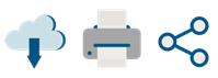 decorative icons for download, print, share