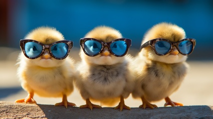 Photo of baby chicks with sunglasses
