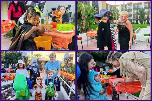 Photo grid of kids trick-or-treating at Fellowship Square Tucson